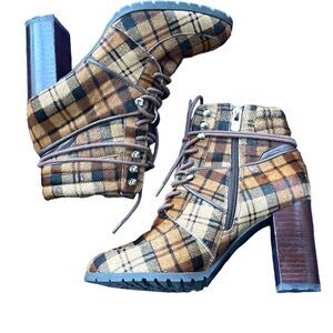 ANTONIO MELANI GRAYCIEE Plaid Calf Hair Leather Animal Print Color High Block He